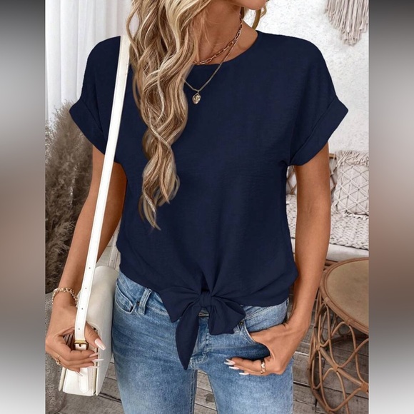 Classic Blue Tie-Front Top